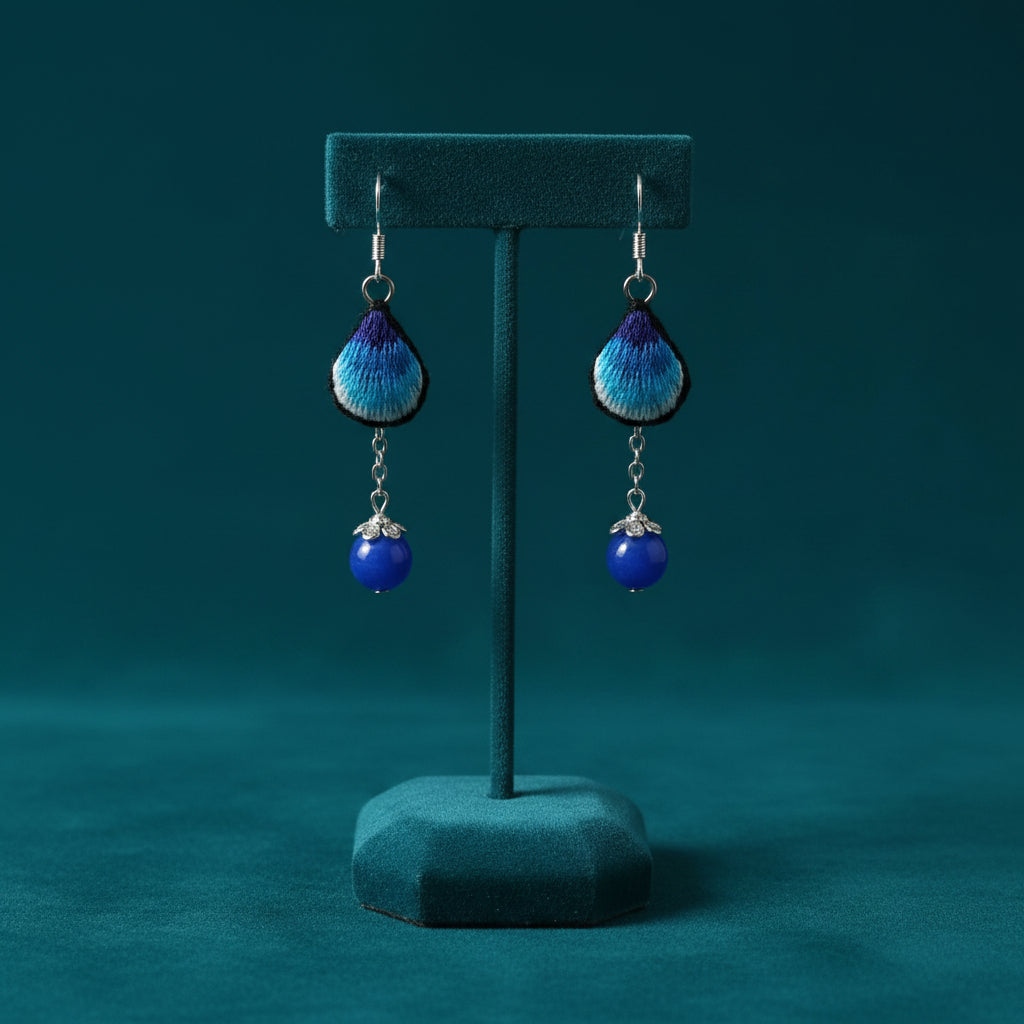 Auspicious Blessings Silver Embroidered Earrings