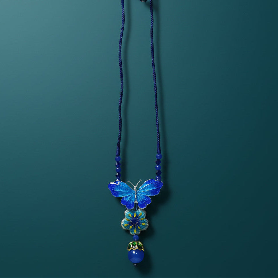 Butterfly Necklace – Embroidered Butterfly Pendant Necklace