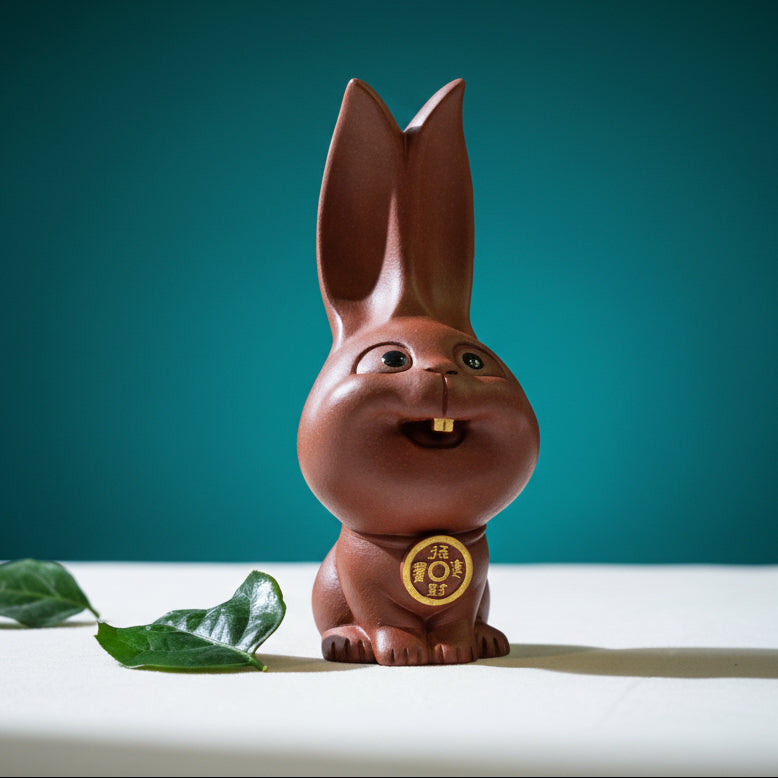 Lucky Yixing Purple Clay Rabbit Tea Pet – Handmade Prosperity Ornament