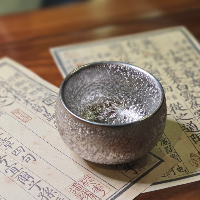 Silver Zen Meditation Cup – Handmade Ceramic & Sterling Silver Teacup | 100ml Artisanal Drinkware