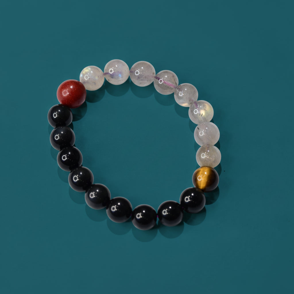 Songartisan Handmade Gray Moonstone Obsidian Bracelet | Natural Agarwood, Sandalwood & Frankincense Beads | Calming, Energizing & Wellness Jewelry